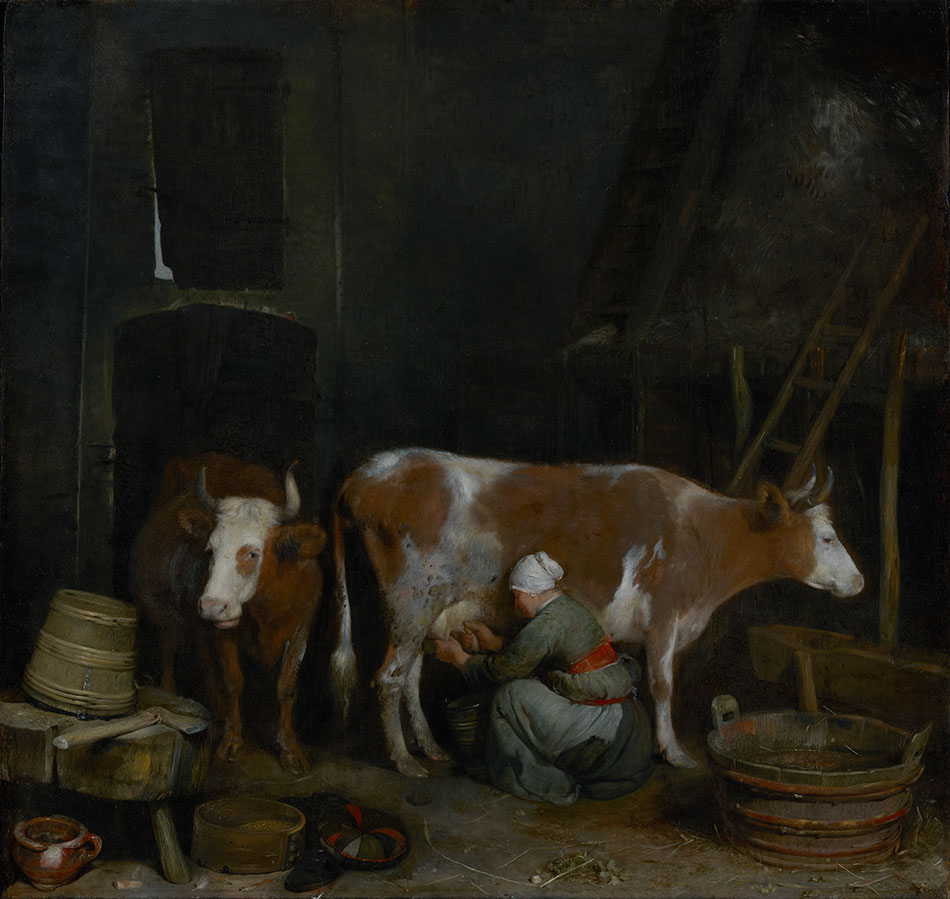 gerard-terborch_a-maid-milking-a-cow-in-a-barn