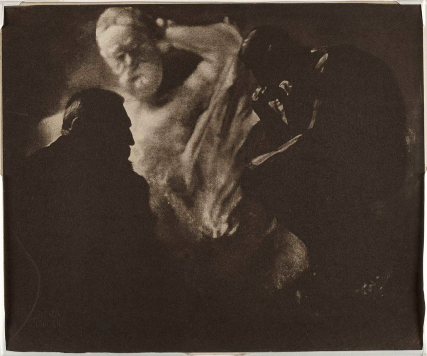 Auguste-Rodin-by-Edward-Steichen----The-Thinker-and-Victor-Hugo--1902