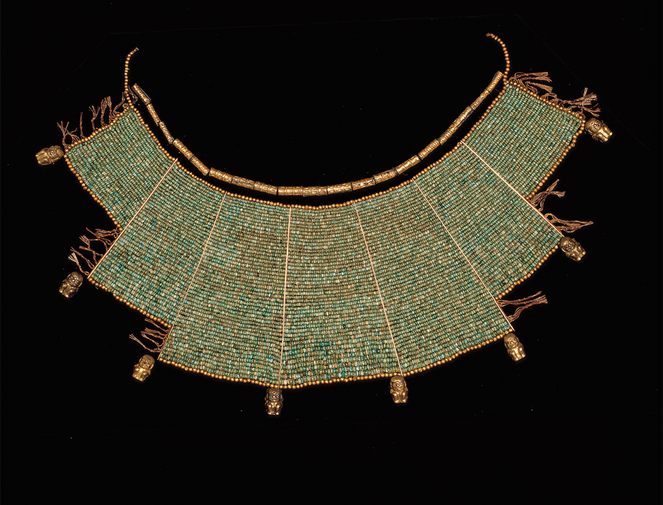 Pectoral_ Gold, turquoise, and malachite or chrysocolla_ Moche_ A.D. 200–600_ Peru, North Coast_ Museo Larco_ Lima, Peru