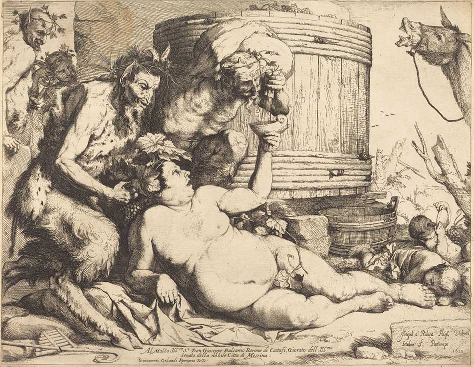Jusepe de Ribera (Spanish, 1591 - 1652 ), Drunken Silenus, 1628, etching and engraving, Pepita Milmore Memorial Fund 1974.23.1