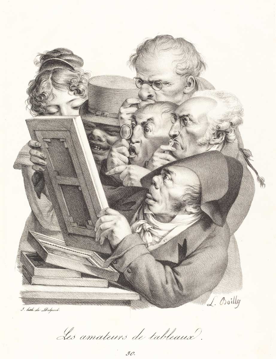 Louis-Léopold Boilly (French, 1761 - 1845 ), Les amateurs de tableaux (The Picture Enthusiasts), 1823, crayon lithograph in black on wove paper, Ailsa Mellon Bruce Fund 1994.72.13