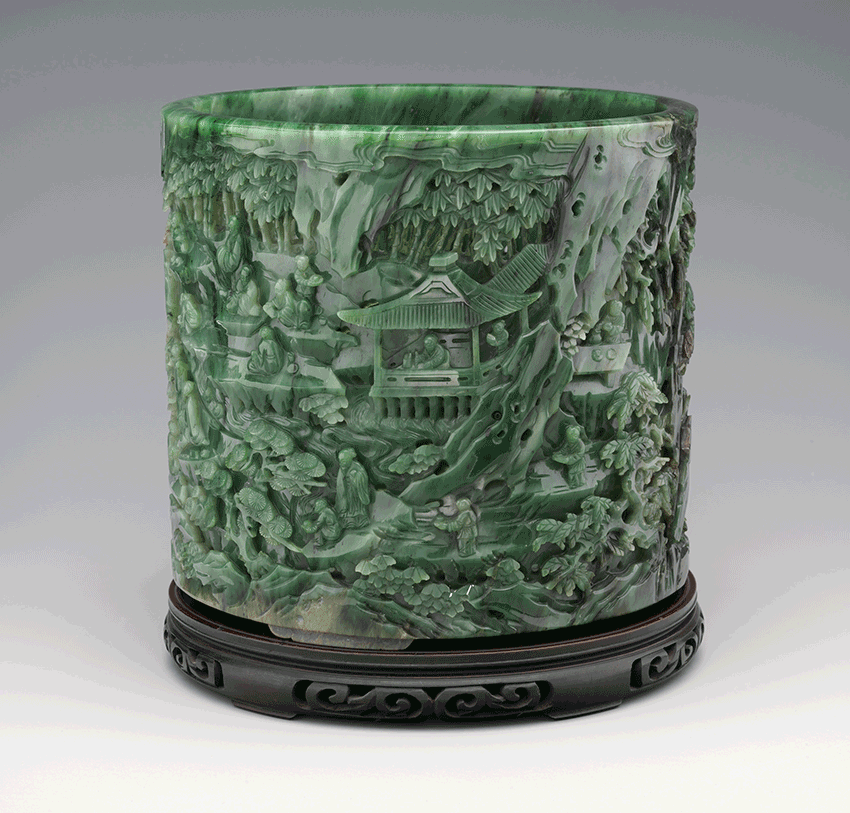 Brush holder with gathering at the Orchid Pavilion_ China_ 18th–19th century_ Jade.The Metropolitan Museum of Art_850 W