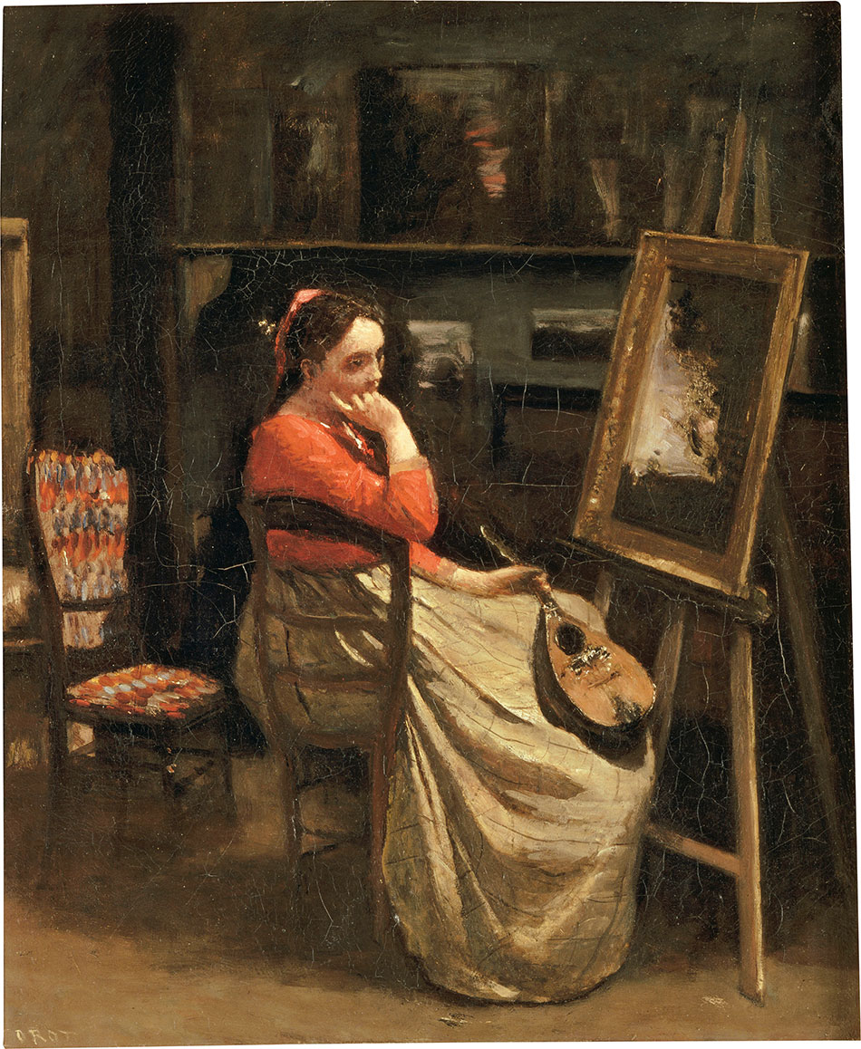Jean-Baptiste-Camille-Corot_Corot-Studio_Pensive-Woman-Seated-before-an-Easel_a-Mandolin-in-Her-Hand_c.-1865–1866_950