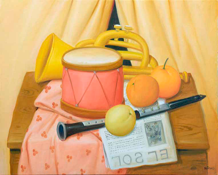 Fernando-Botero_Still-Life-with-tambour-and-clarinette_764w