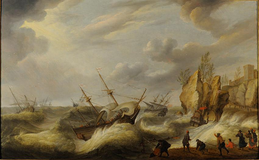 Isaac-Willaerts,-Dutch_Ships-foundering-off-a-rocky-shore_850-W