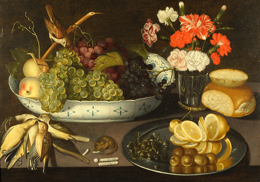 Peter-Binoit,-German_-German_Still-Life-of-grapes,-and-peaches-on-a-porcelain-bowl_850-w