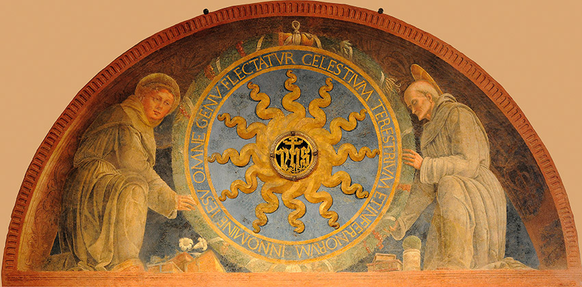 Andrea-Mantegna_Saint-Anthony-of-Padua-and-St.-Bernardine-of-Siena-Presenting-The-Monogram-of-Christ_fresco_Museo-Antoniano-Padua_850-W