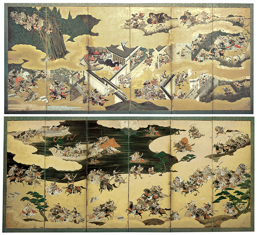 detail Japan-- Battle scenes from The tales of Heike ¬Heike monogatari¬ early 18th century- pair of six-panel screens- colour and gold on paper