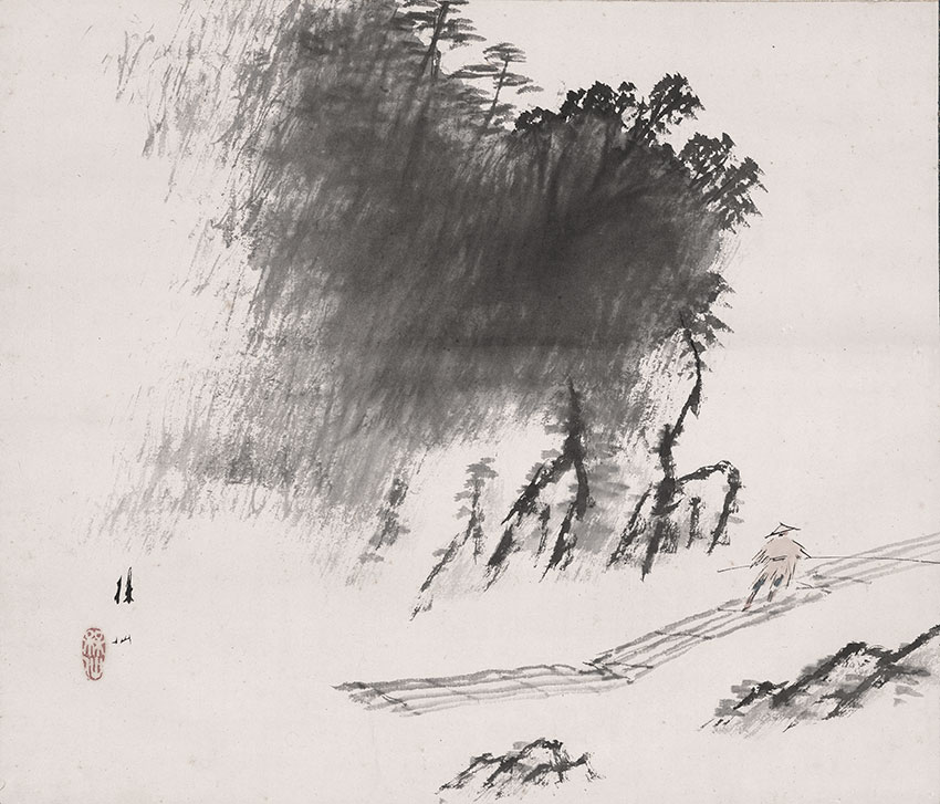 Hirai Baisen. 1889-1969. A man poling a raft, 1950s. Painting in ink and some colours on paper, 35,3 x 41,3 cm_RET
