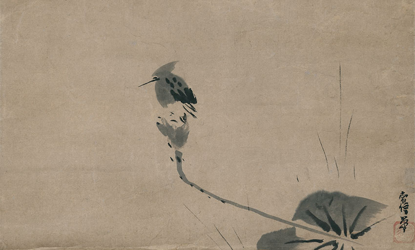 Kano Tsunenobu. Edo, 1636-1713. A kingfisher, End of the 17th century. Ink painting on paper, 27.8 x 46.1 cm RET