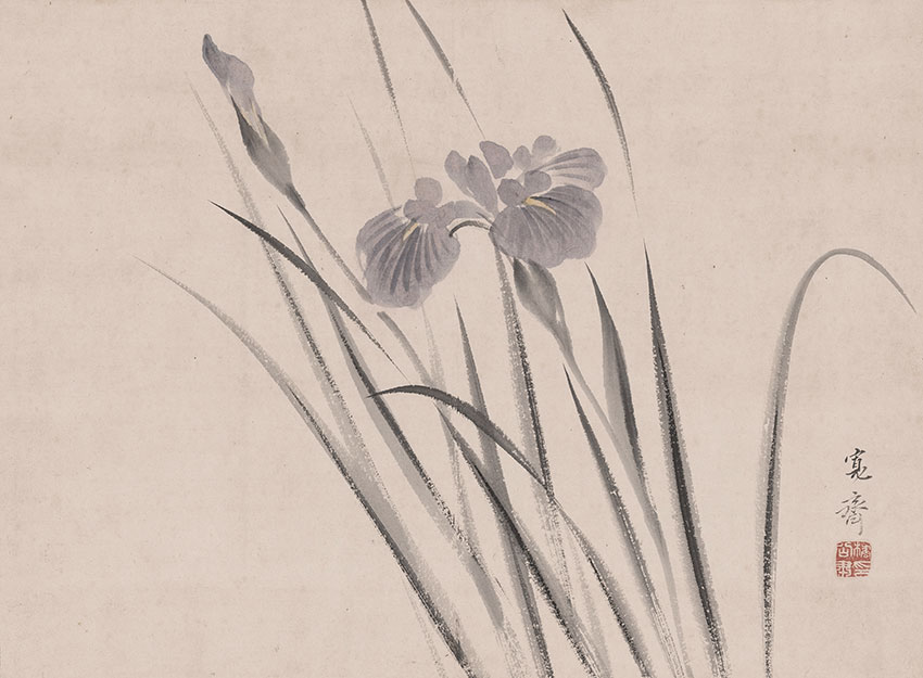 Mori Kansai. 1814-1894. Some irises in the wind. Painting in ink and colours on paper, 29,5 x 39,9 cm_RET