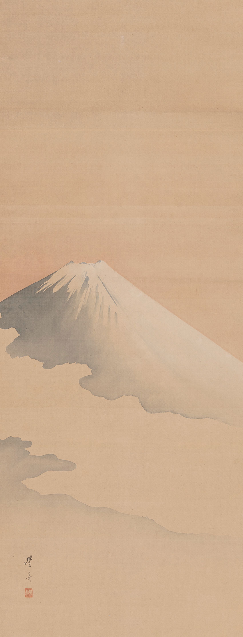 Okamoto Toyohiko. Kyoto, 1773-1845. A view of the of the snow-covered summit of Mount Fuji, 1840s. Painting in ink and colours on silk, 107,6 x 41,4 cm_RET
