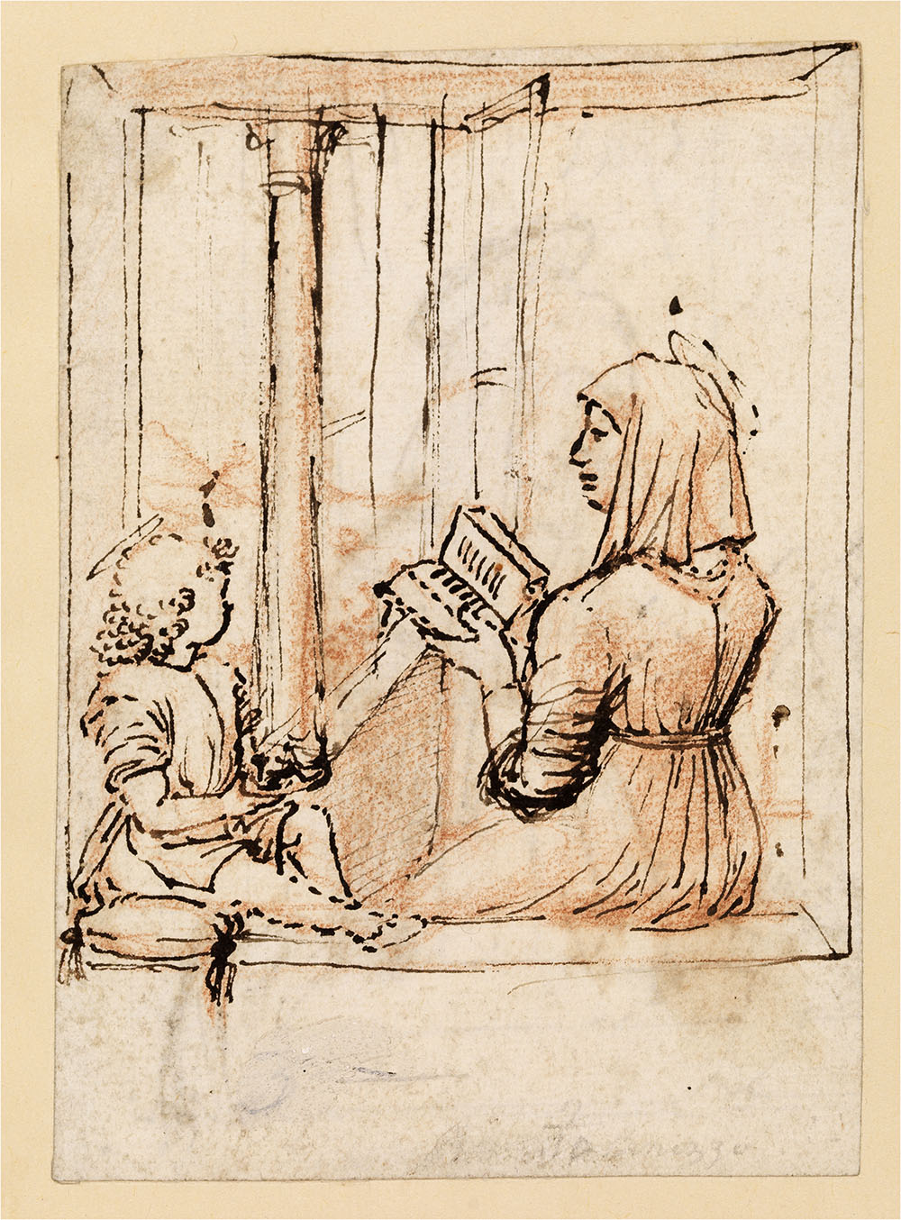 Virgin Mary reading to the Infant Christ _recto_, late 1480s - early 1490s _pen & ink over chalk on paper