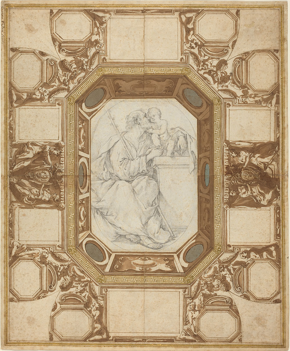1587_Giovanni Guerra and Domenico Maria Viani_Ceiling with Allegorical Figures and the Arms of Pope Sixtus V_5657-010