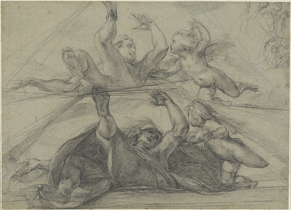 1602_Giulio Cesare Procaccini_Ceiling Studies of a Prophet and a Putto Seen from Below_ 5657-024