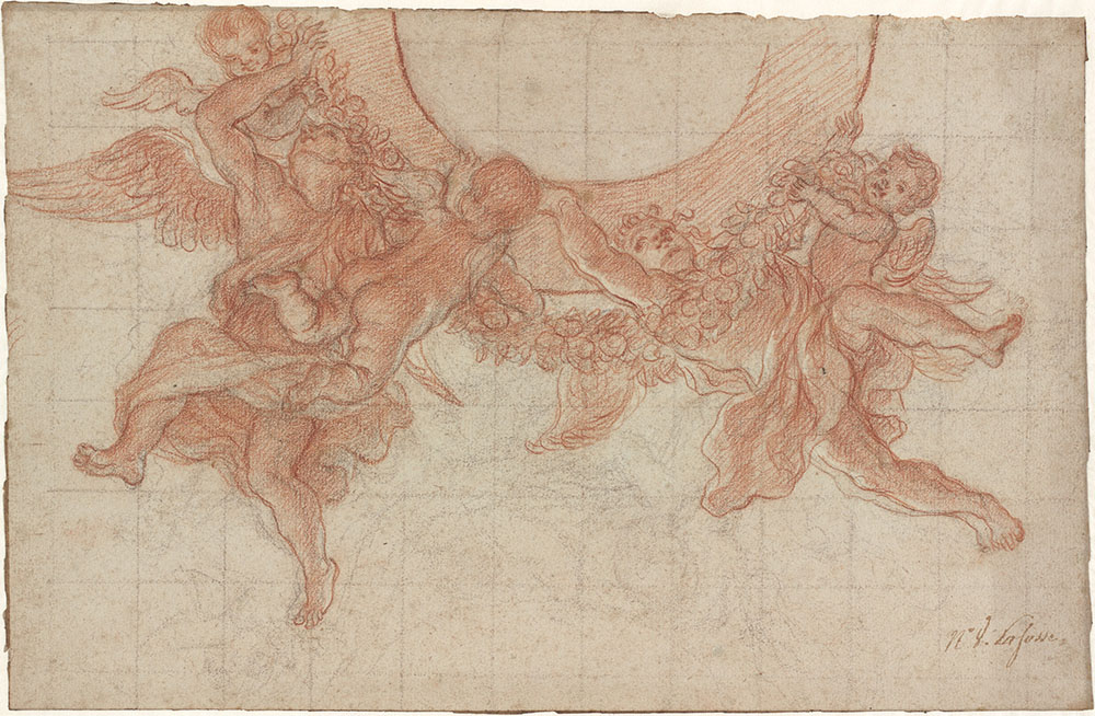 1675_Charles de La Fosse_Angels and Putti Flying with a Garland Design for a Ceiling_5657-030
