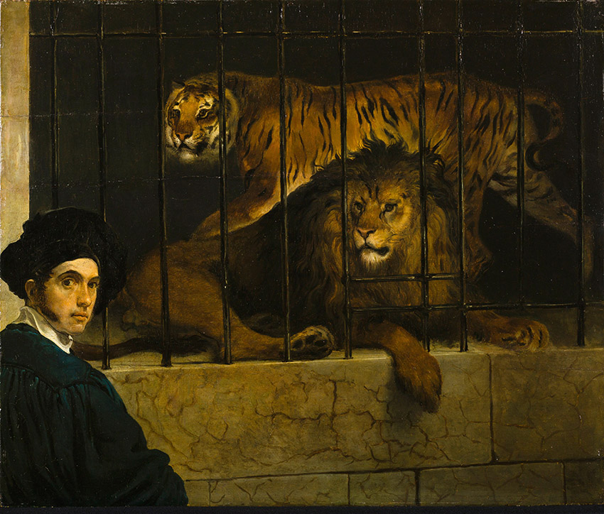 04_Hayez_Un leone e una tigre entro una gabbia con il ritratto del pittore 850