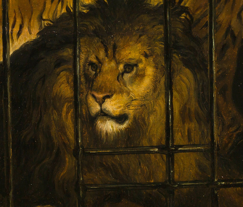 04_Hayez_Un leone e una tigre entro una gabbia con il ritratto del pittore RET 2