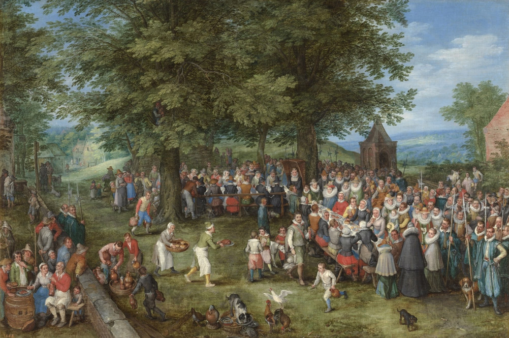 Banquete de bodas presidido por los archiduques, Jan Brueghel el Viejo. 1612 – 1613. Óleo sobre tela. Alto 84 cm; Ancho 126 cm - copia