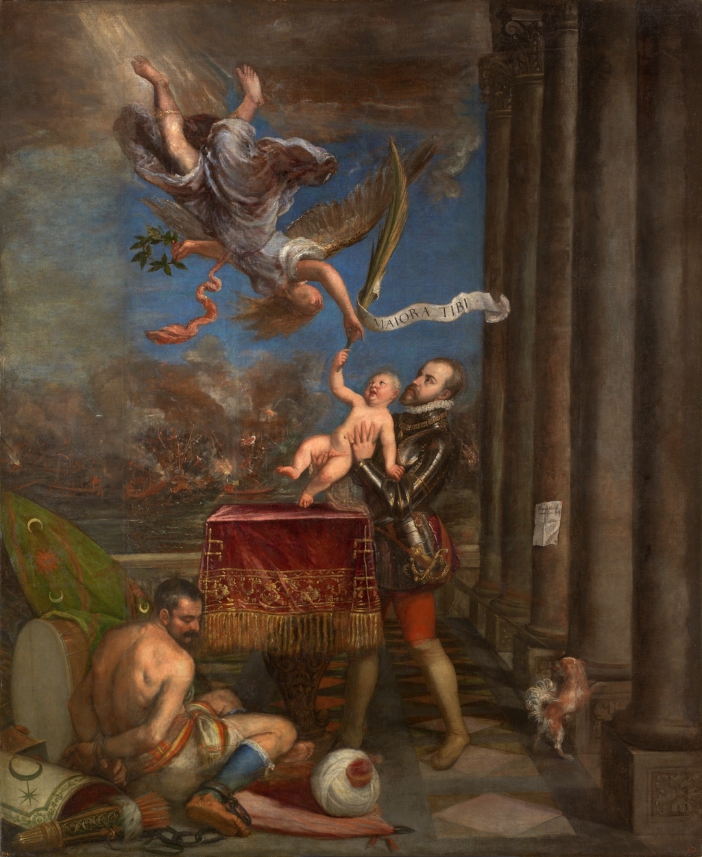 Felipe II ofreciendo al cielo al infante don Fernando, Tiziano. 1573 – 1575. Óleo sobre tela. Alto 335 cm; Ancho 274 cm - copia