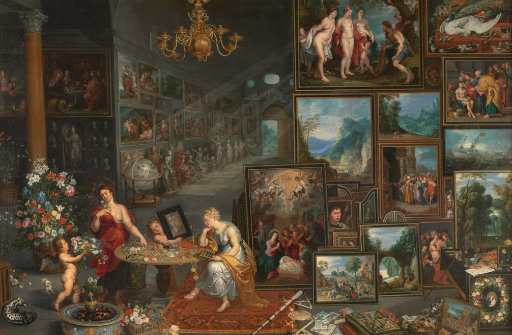 La Vista y el Olfato, Hendrick van Balen, Jan Brueghel el Joven, Frans Francken II, Sebastian Vrancx y otros. Hacia 1620. Óleo sobre tela. Alto 176 cm; Ancho 264 cm - copia